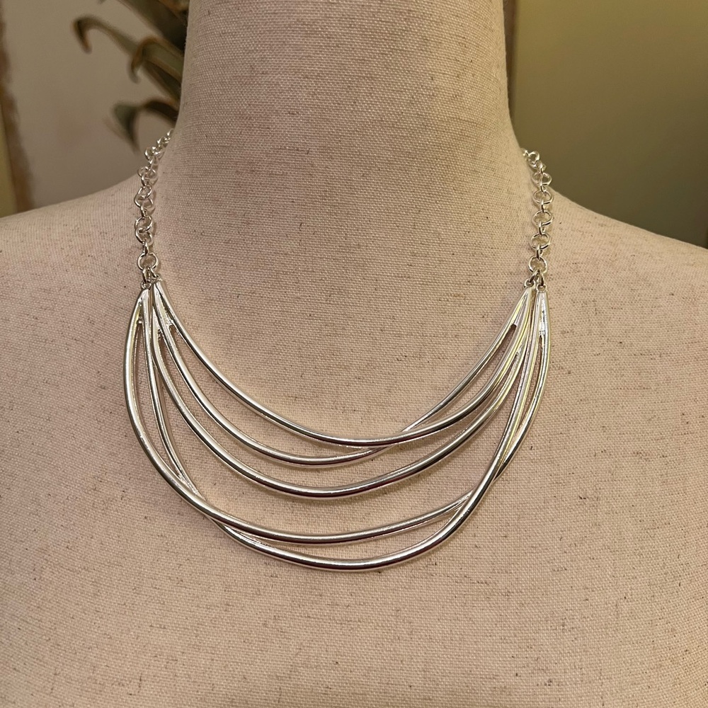 Chico’s Silver Layered Statement Necklace NWOT - Picture 3 of 8